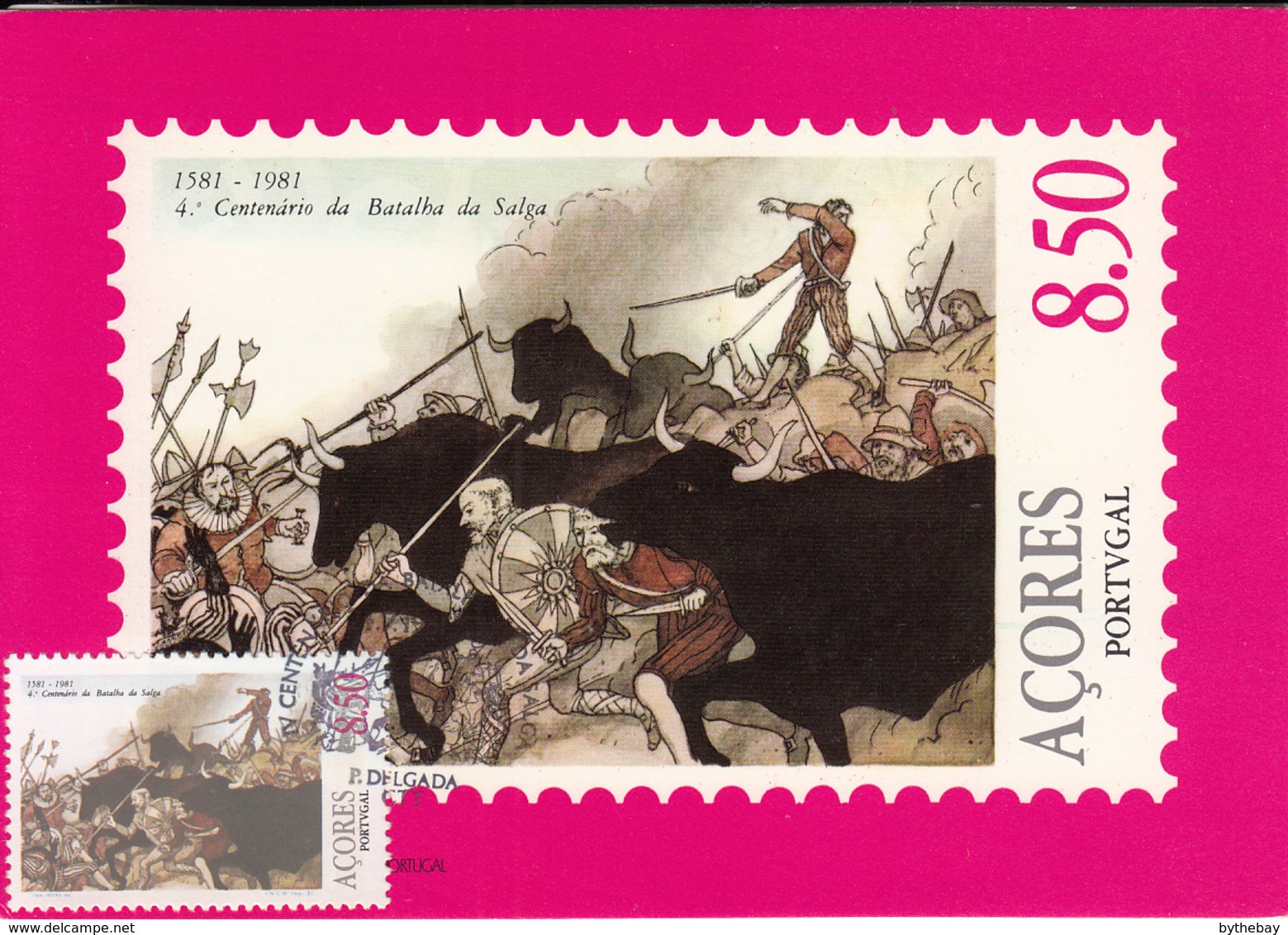 Azores 1981 Maxicard Scott #323 8.50e Bulls Attacking Spanish Battle Of Salga Valley - Azores