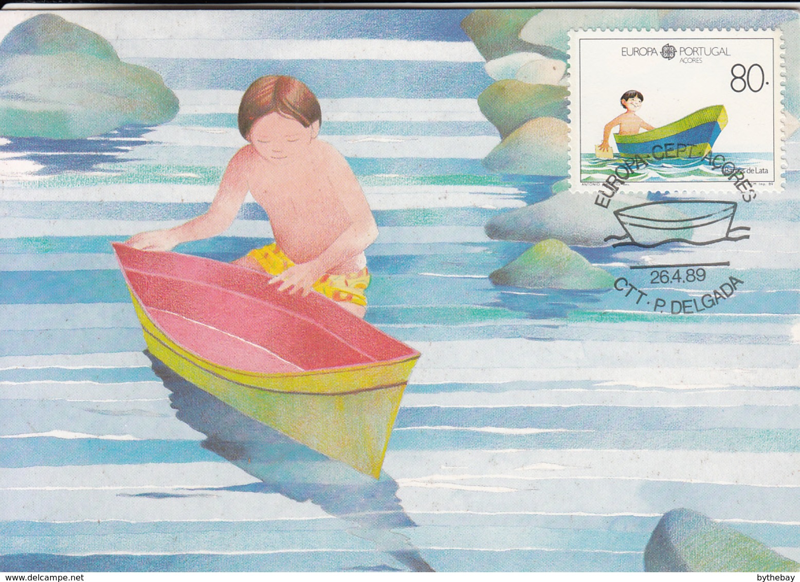 Azores 1989 Maxicard Scott #381 80e Tin Boat Childrens' Toys EUROPA - Açores