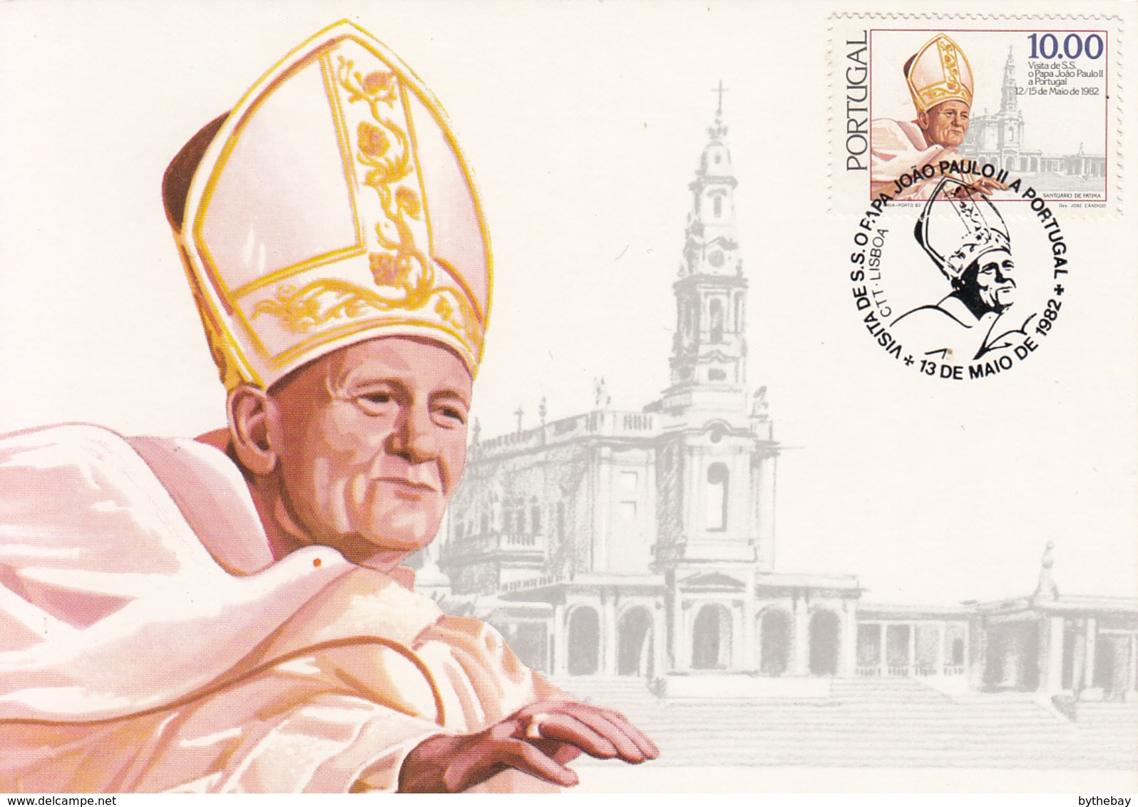 Portugal 1982 Maxicard Scott #1539 10e Pope John Paul II, Fatima Cathedral - Cartes-maximum (CM)
