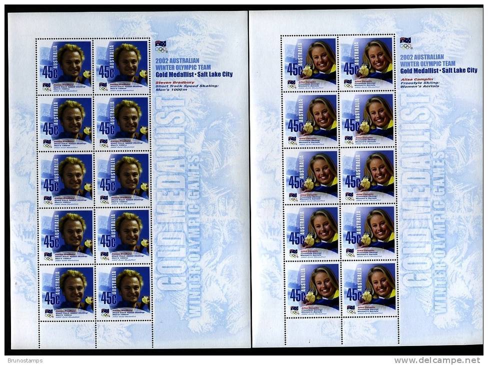 AUSTRALIA - 2002  GOLD MEDALLISTS OLYMPIC GAMES SALT LAKE CITY TWO  SHEETLETS  MINT NH - Hojas, Bloques & Múltiples