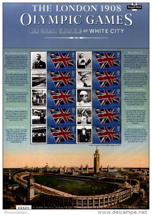 GREAT BRITAIN - 2008   1908 OLYMPIC GAMES  COMMEMORATIVE SHEET - Feuilles, Planches  Et Multiples