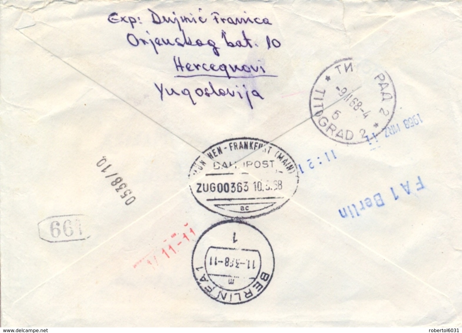 Yugoslavia 1968 Registered Express Cover From Herceg Novi To Berlin With 0,05 D. + 1 D. + 200 D. - Storia Postale