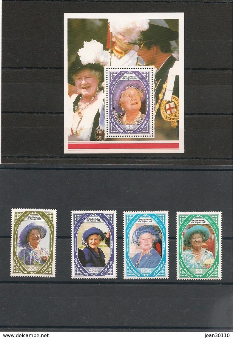 DOMINIQUE 90ème Anniversaire S.M. Reine Elisabeth II  Année 1990 N°Y/T : 1227/30** Et Bloc N° 169** - Dominica (1978-...)