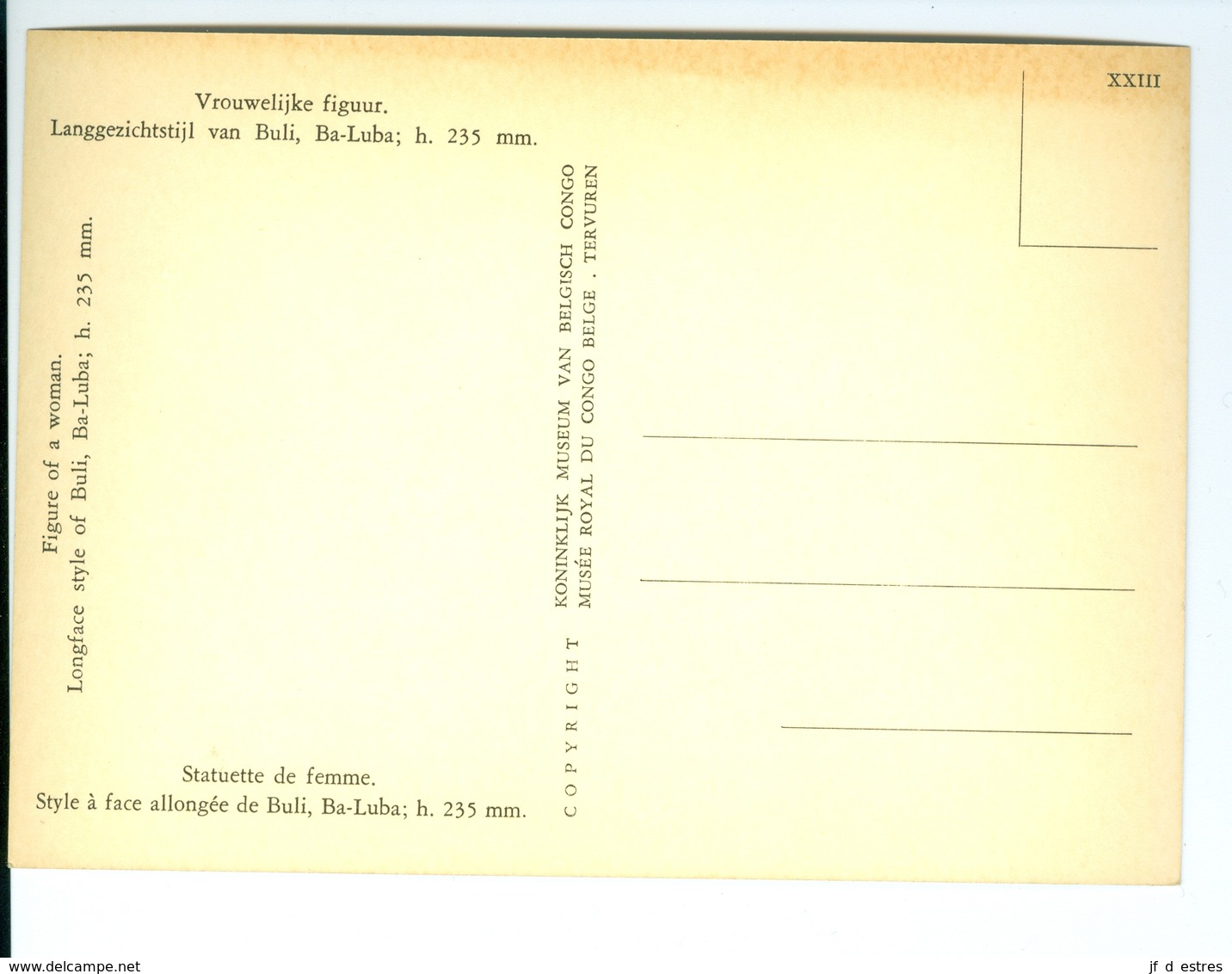 CP Statuette De Femme Buli, Ba-Luba Musée Royal Du Congo Belge XXIII Vers 1960 - Collections & Lots
