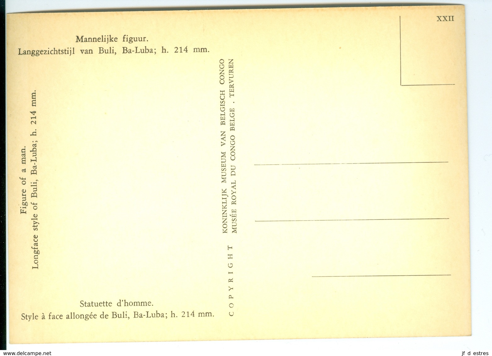 CP Statuette D'homme Buli, Ba-Luba Musée Royal Du Congo Belge XXII Vers 1960 - Collections & Lots