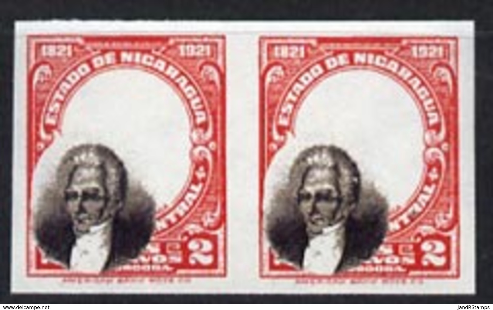 Nicaragua 1921 Centenary 2c With Superb Misplaced Portrait, Imperf Pair Being A 'Hialeah' Forgery On Gummed Paper (as SG - Nicaragua