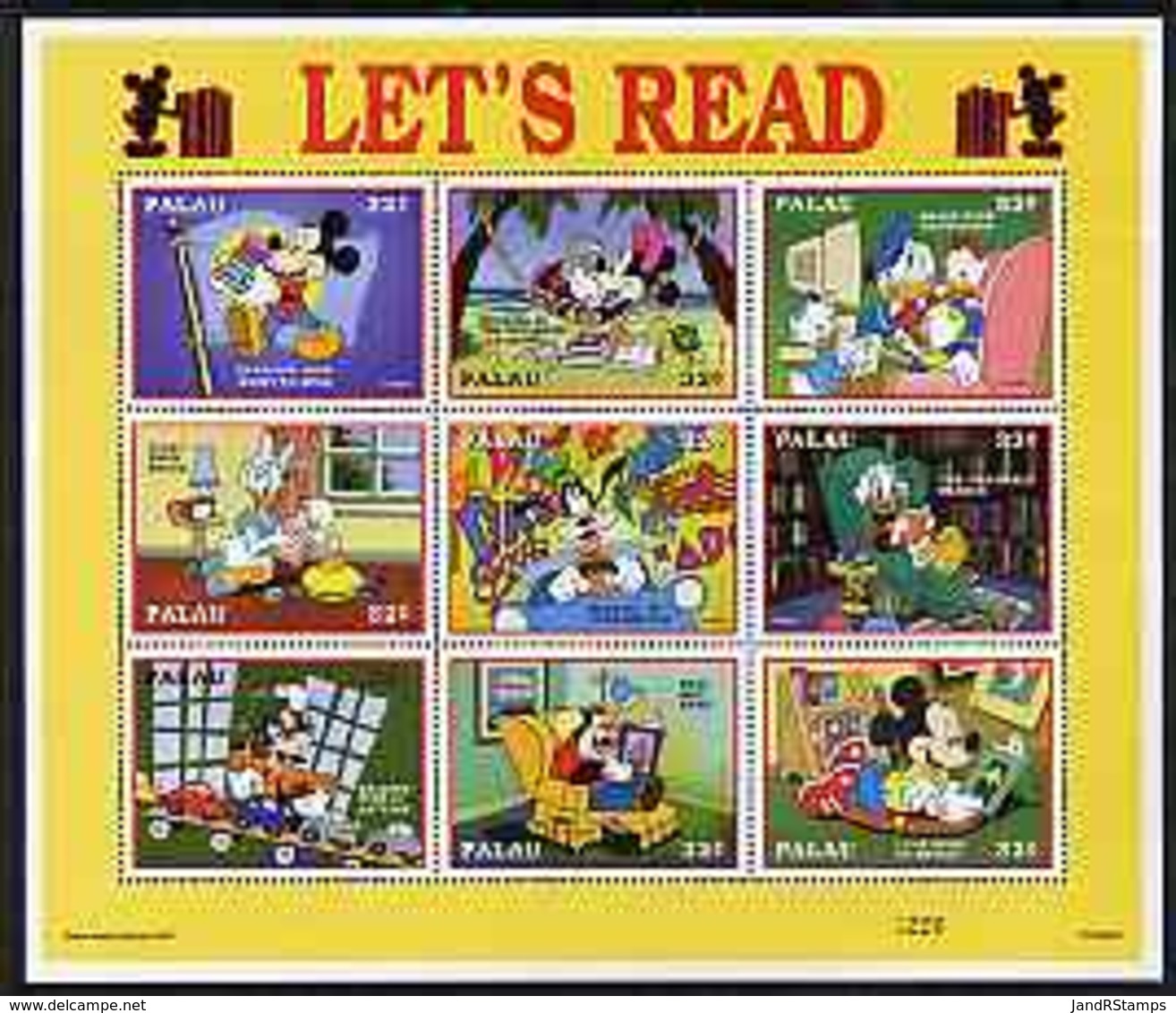 Palau 1997 Let's Read, Disney BOOKS LITERATURE COMPUTERS Sheetlet Containing Set Of 9 X 32c Values U/m - Palau