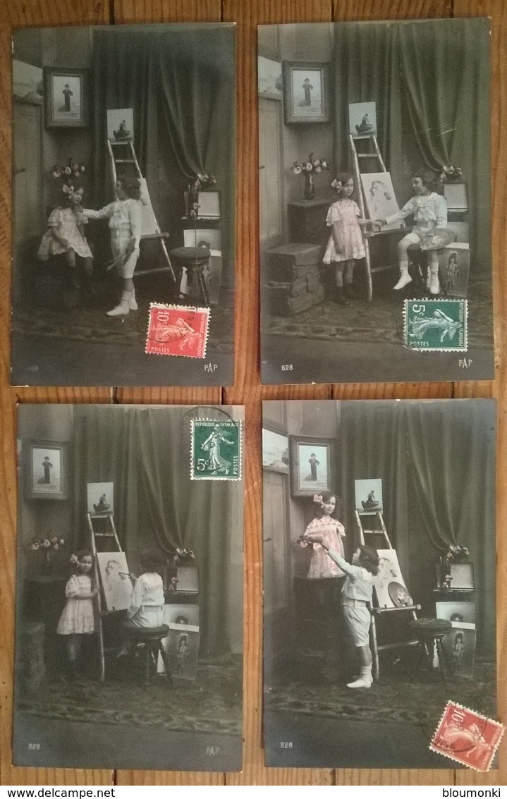 Lot De 4 Cartes Postales Anciennes / Scène Enfants Pap 1910 - People