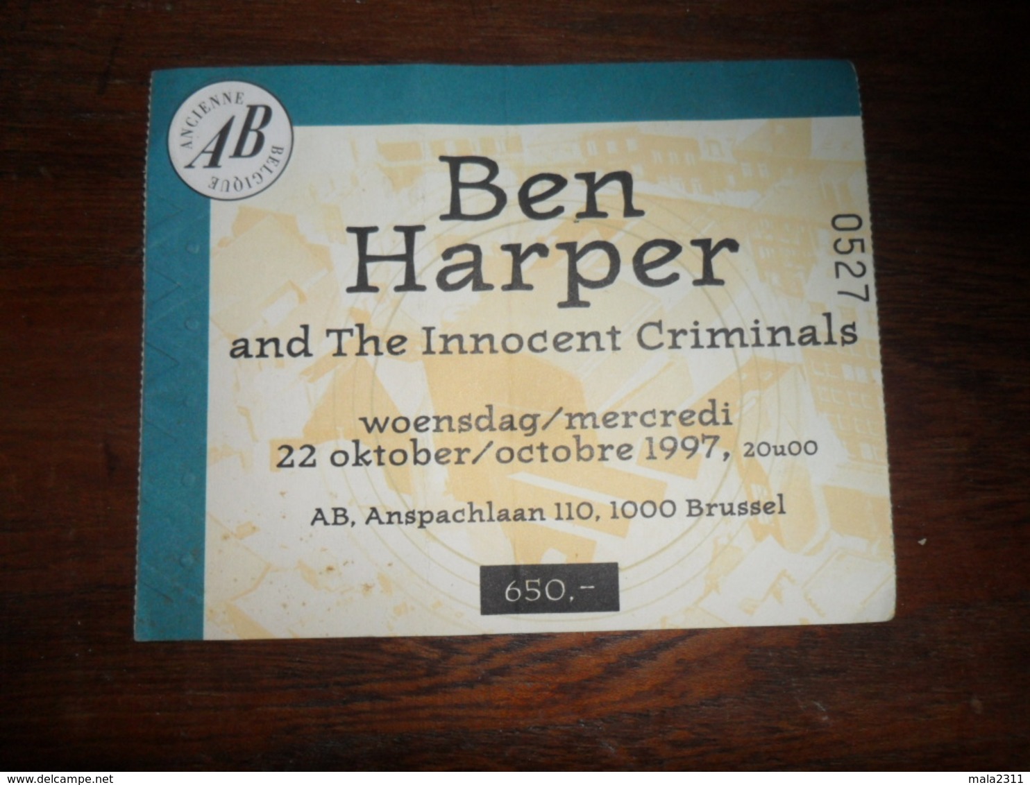 ANCIEN TICKET CONCERT / BEN  HARPER AND ...  / AB  BRUXELLES 1997 - Tickets - Entradas