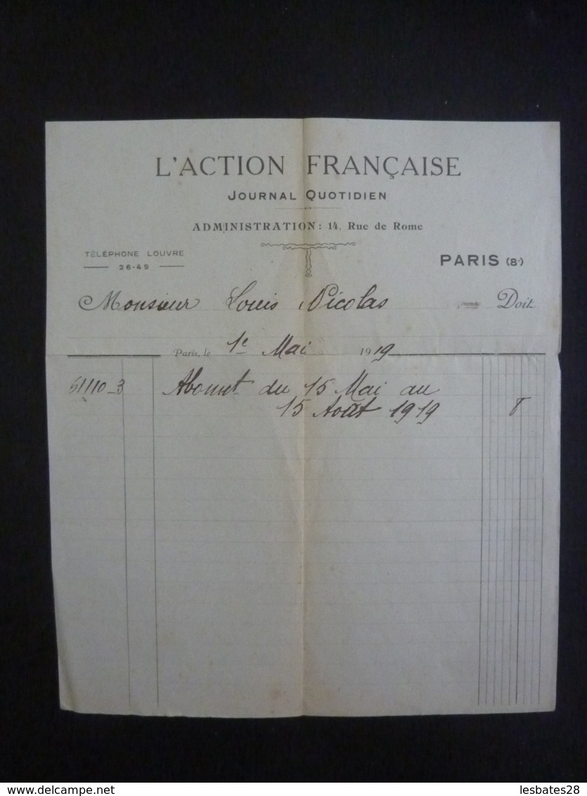 MEMORANDUM L'ACTION FRANCAISE Journal Quotidien  Paris 8- Abonnement - 1900 – 1949