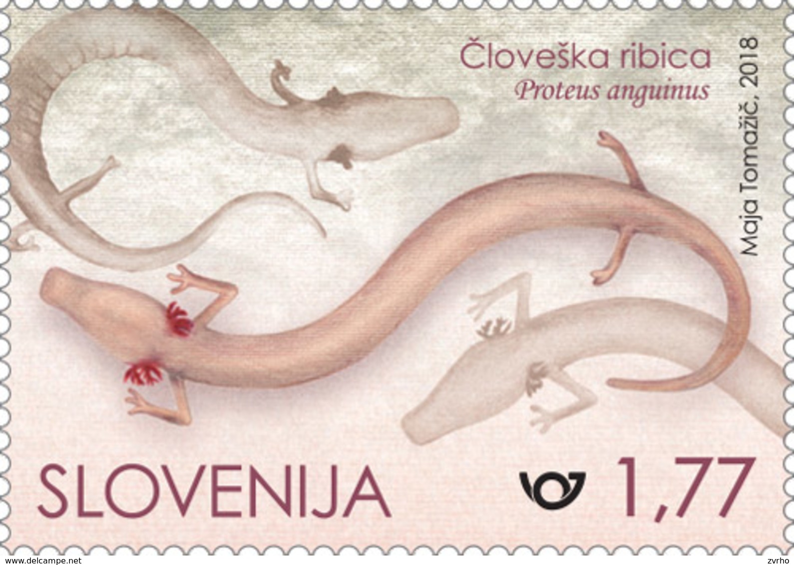 SLOVENIA SLOWENIEN 2018 CAVE ANIMAL OLM GROTTENOLM PROTEO ** SINGLE STAMP ** MNH - Autres & Non Classés