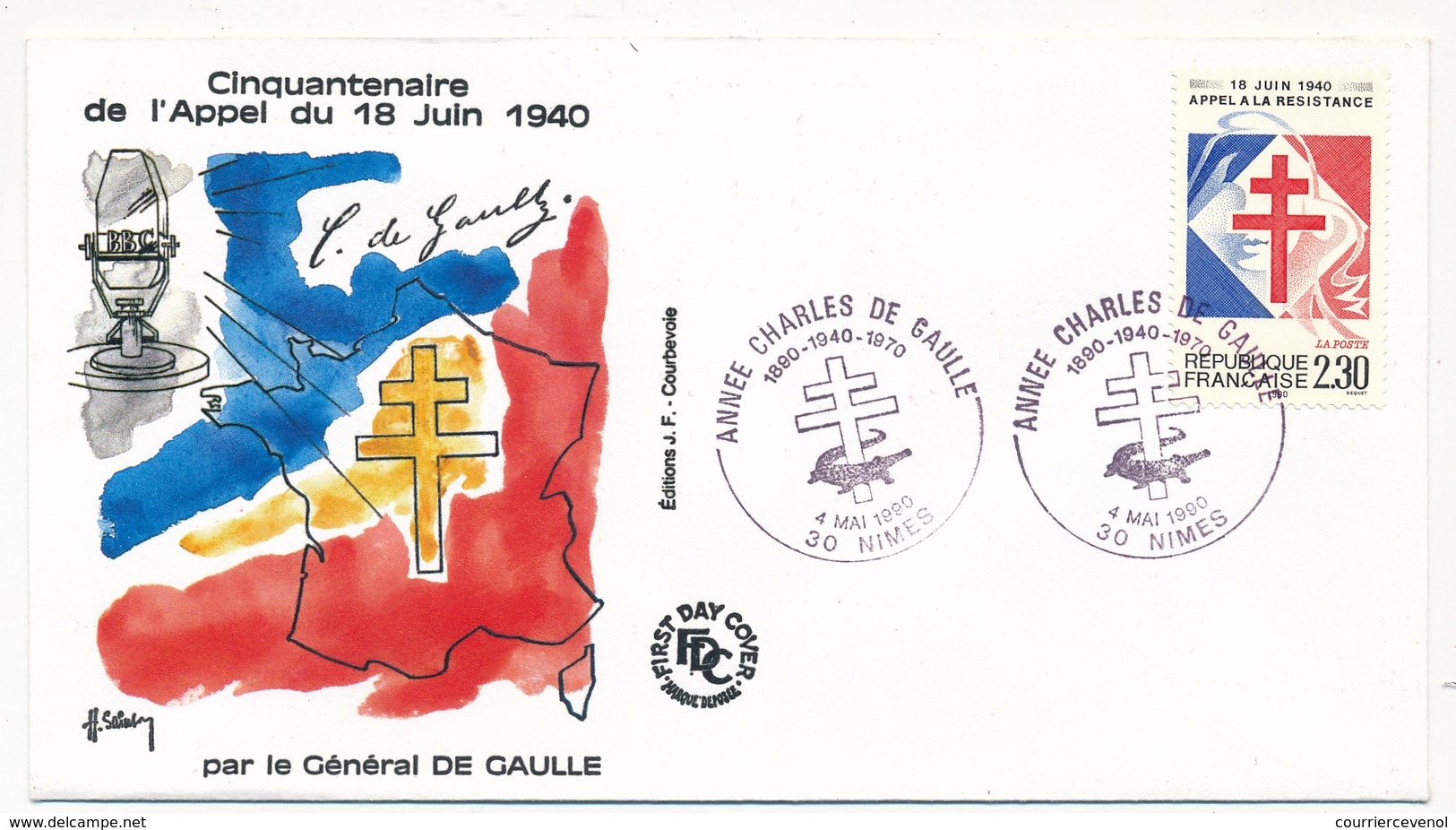 FRANCE - Enveloppe - Cachet Temporaire "Année Charles De Gaulle" - NIMES - 4.5.1990 - De Gaulle (General)