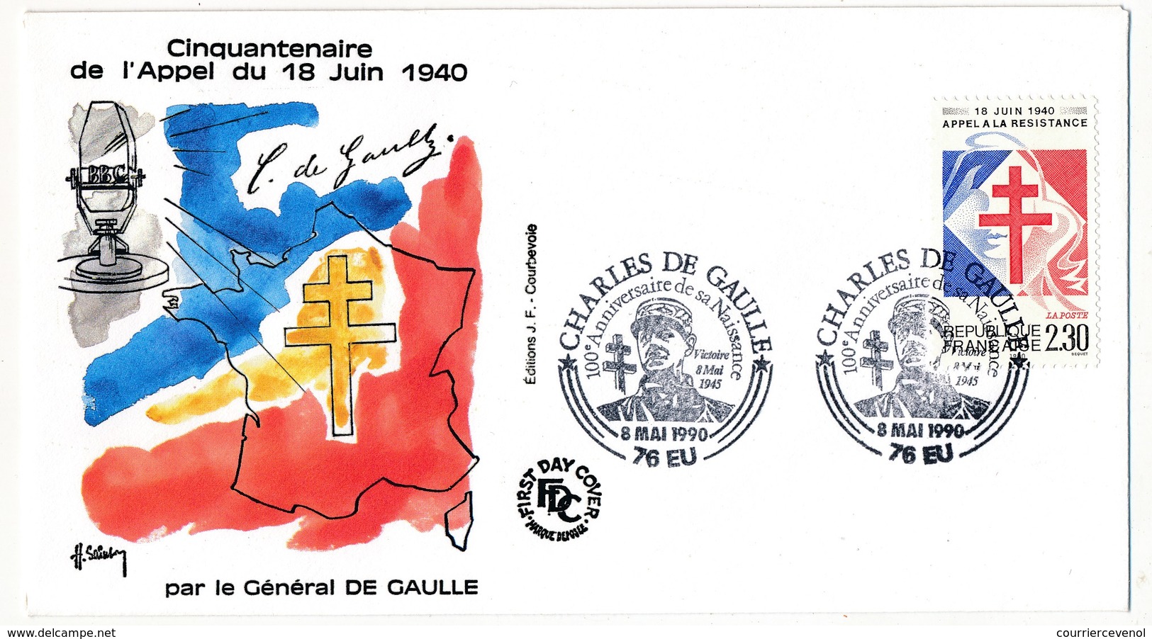 FRANCE - Enveloppe - Cachet Temporaire "Charles De Gaulle 100eme Anniversaire De Sa Naissance" - 76 EU - 8.5.1990 - De Gaulle (Generale)
