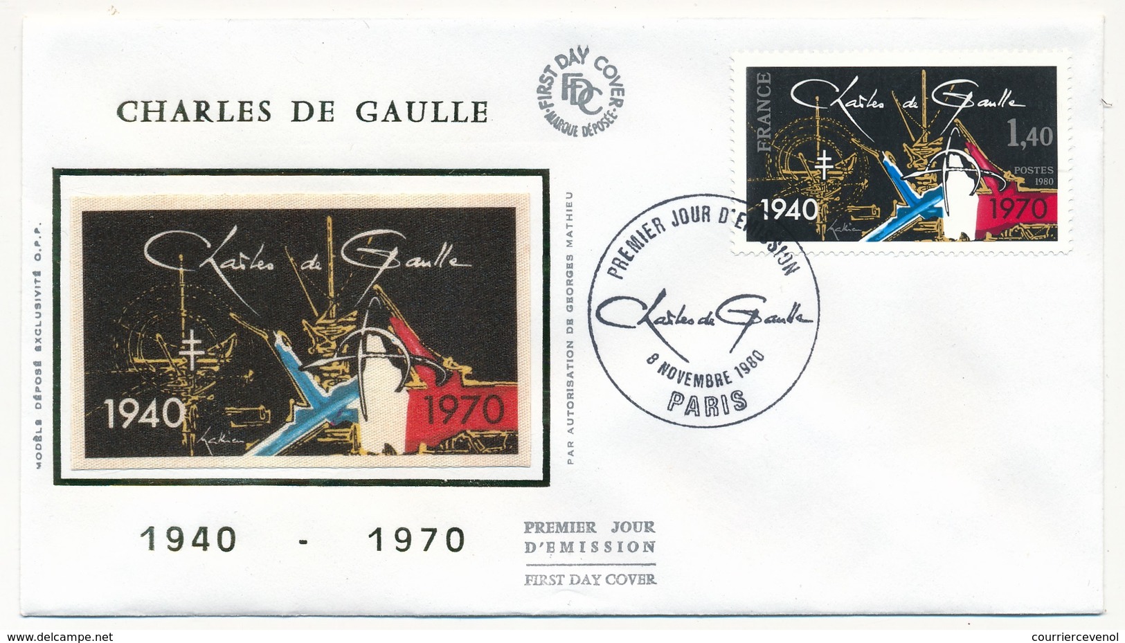 FRANCE - Enveloppe FDC - 1,40 Charles De Gaulle - PARIS - 8.11.1980 - De Gaulle (General)