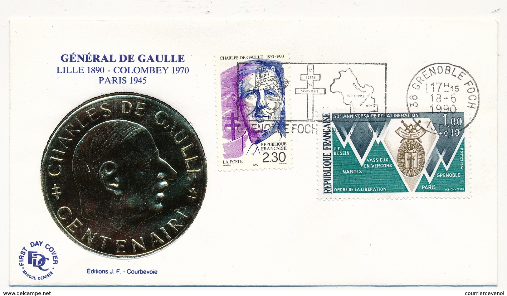 FRANCE - Enveloppe - OMEC Illustrée De GRENOBLE / FOCH - 18.6.1990 - De Gaulle (Generaal)