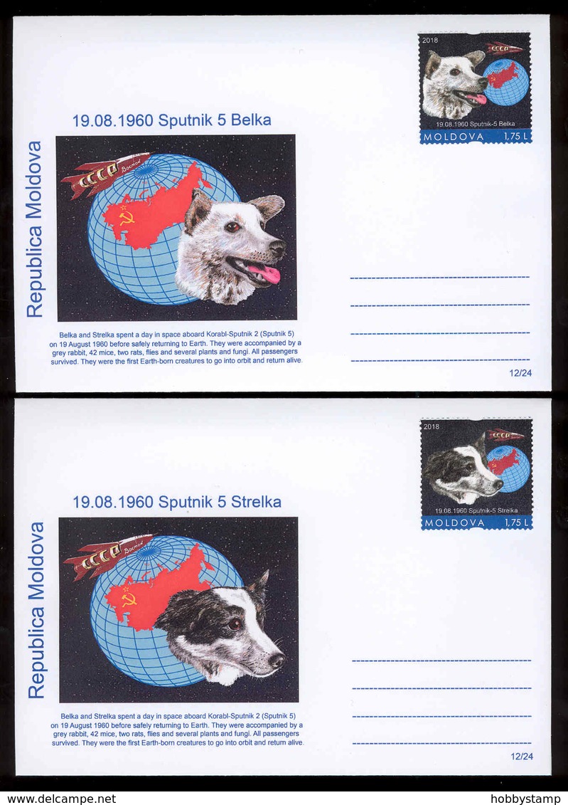 Moldova 2018 Space Dogs Belka & Strelka Set Of 2 Envelopes With Personalized Stamp №12 - Moldavie