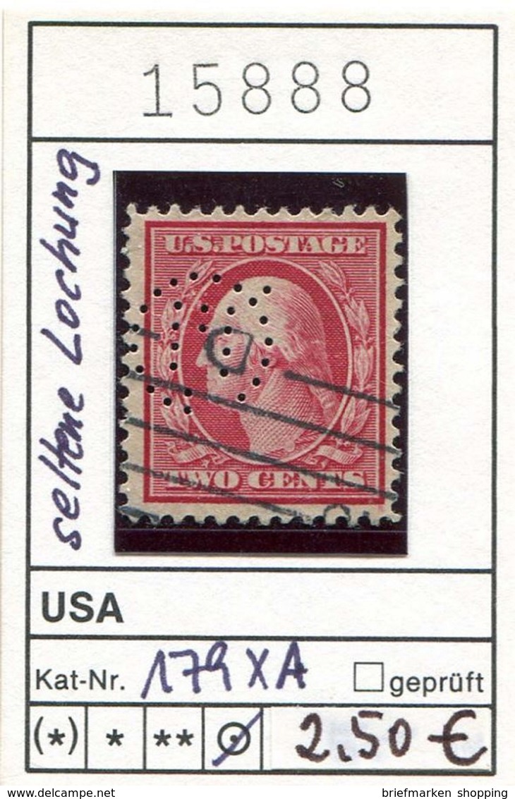 USA 1910 - Etats-Unis - Michel 179 XA Mit Seltener Lochung / Rare Perfins  - Oo Oblit. Used Gebruikt - - Zähnungen (Perfins)