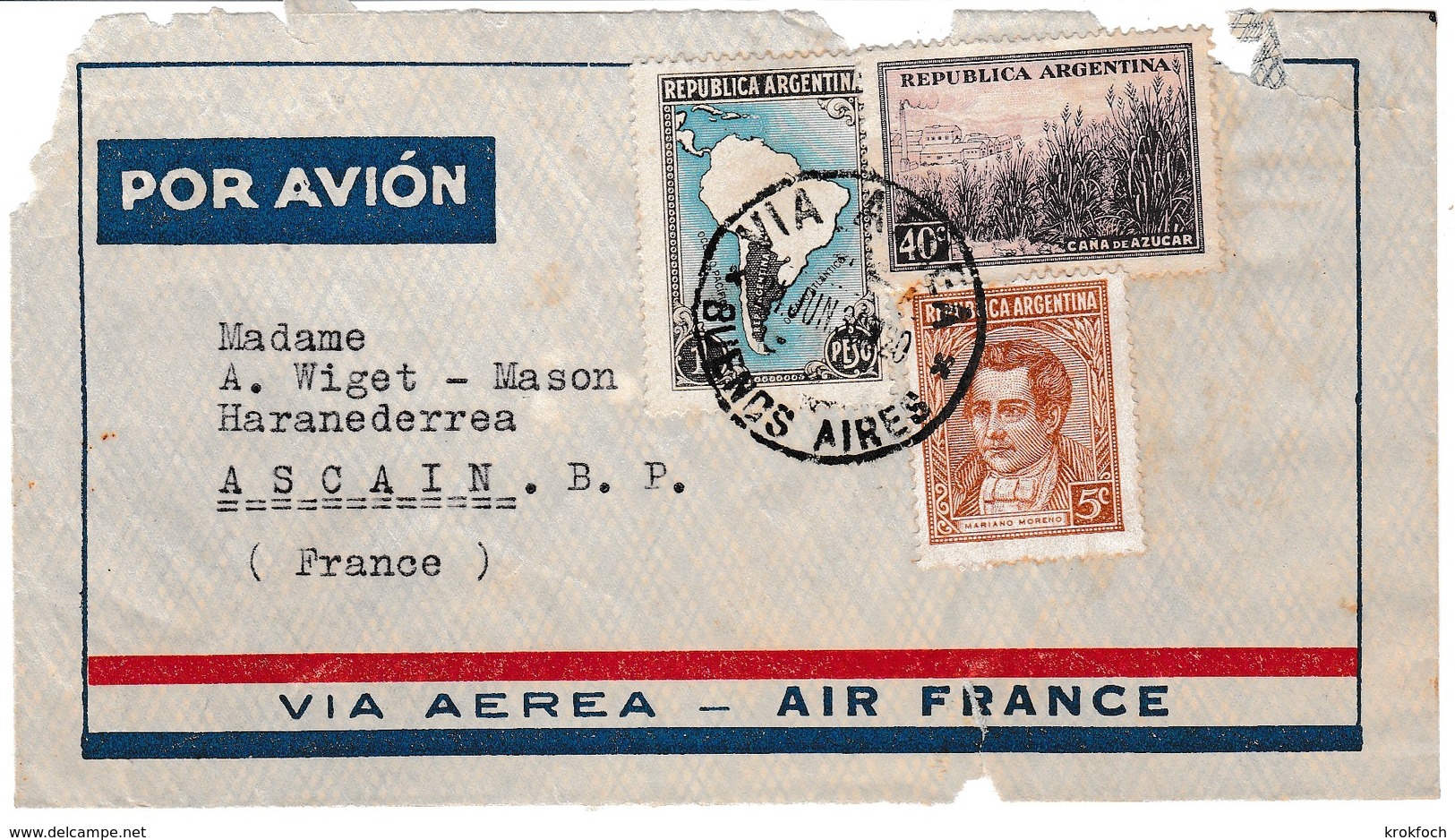 Via Aerea 1939 Buenos Aires - Lettre Cover Brief - !!! Dos Absent En Partie - Lettres & Documents