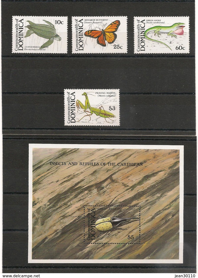 DOMINIQUE :  FAUNE Insectes Année 1988 N°Y/T : 1080/83** Et Bloc N° 143** Côte: 20,00 € - Dominique (1978-...)