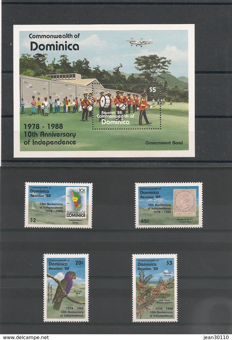 DOMINIQUE : 10 éme Anniversaire De L'Indépendance Année 1988 N°Y/T :  1051/54** Et Bloc N° 135** Côte : 15,50 € - Dominica (1978-...)