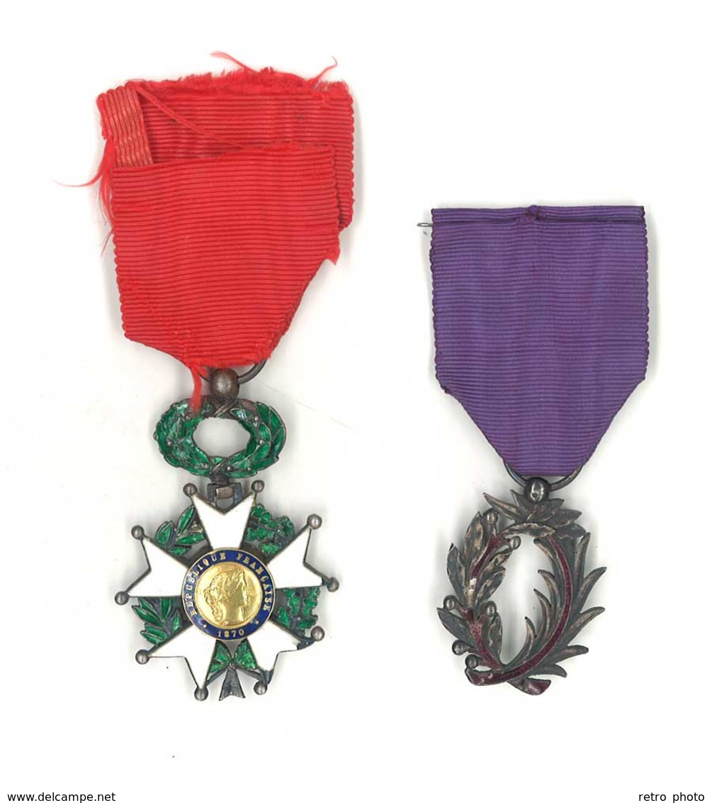 1 Médaille Militaire " Honneur Et Patrie " , République Française 1870 & 1 Palme - Before 1871