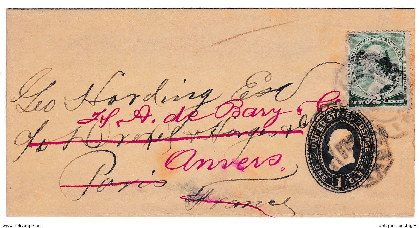 Entier Postal USA Anvers Belgique Stamp George Washington 2c 1887 - ...-1900