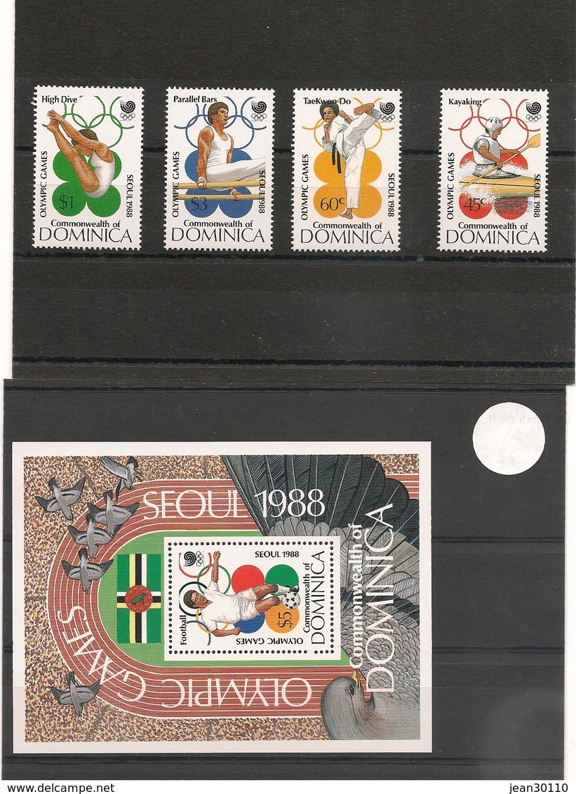 DOMINIQUE : J.O. D'été à SEOUL Année 1988 N°Y/T : 999/1002** Et Bloc N° 126** Côte : 15,50 € - Dominica (1978-...)