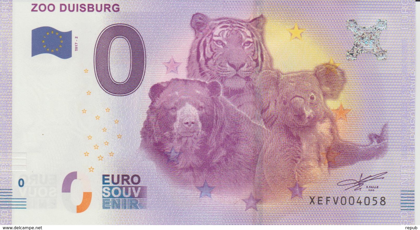 Billet Touristique 0 Euro Souvenir Allemagne Zoo Duisburg 2017-2 N°XEFV004058 - Essais Privés / Non-officiels