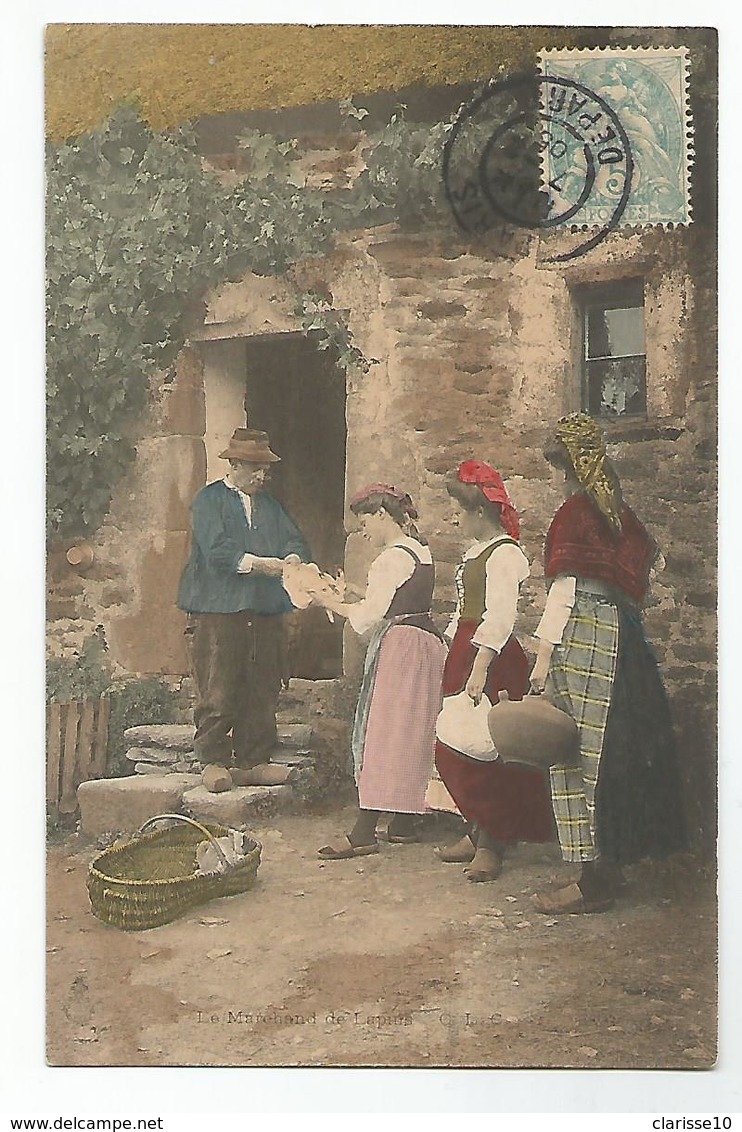 CPA Marchands Ambulants Le Marchand De Lapins Colorisée Tampon Paris Depart 1905 - Marchands Ambulants