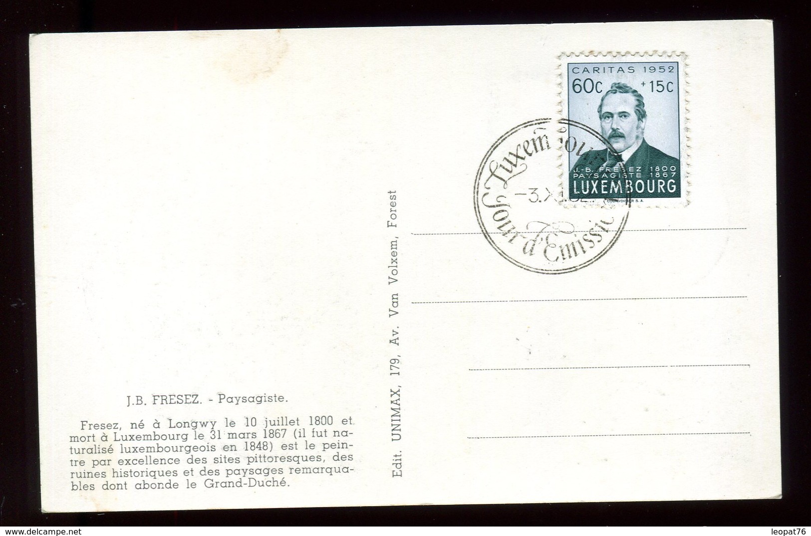 Luxembourg - Carte Maximum 1952 - J.B. Fresez - O 194 - Cartes Maximum