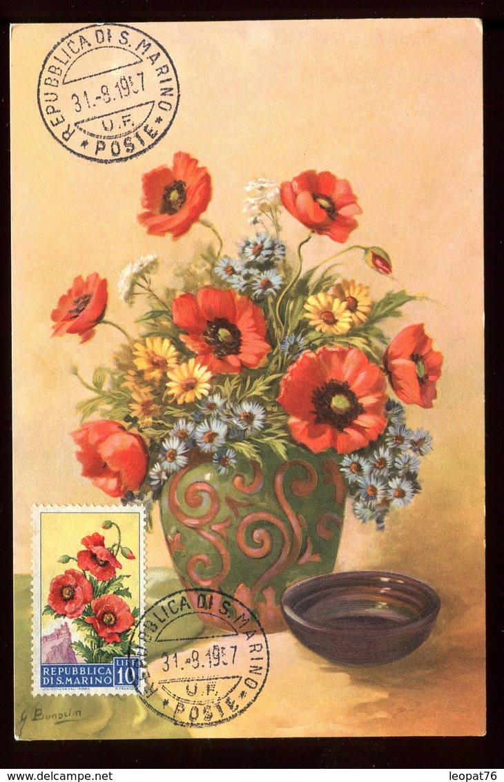 Saint Marin - Carte Maximum 1957 - Fleurs - O 200 - Brieven En Documenten