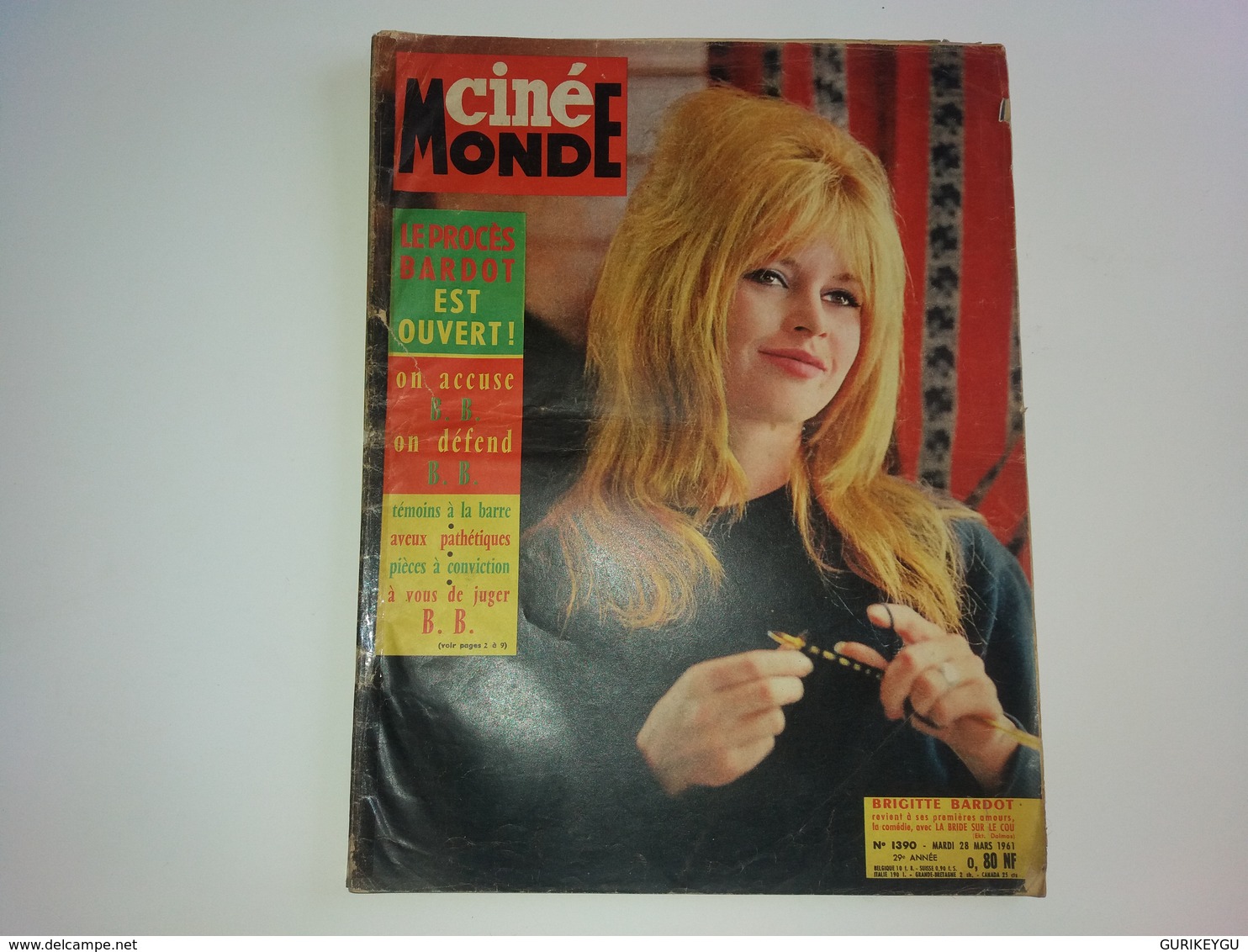 Ciné Monde  N° 1390  BRIGITTE BARDOT 28/03/1961 JEAN MARAIS FRANCIS BLANCHE ROMY SCHNEIDER DELON Simone SIGNORET - People