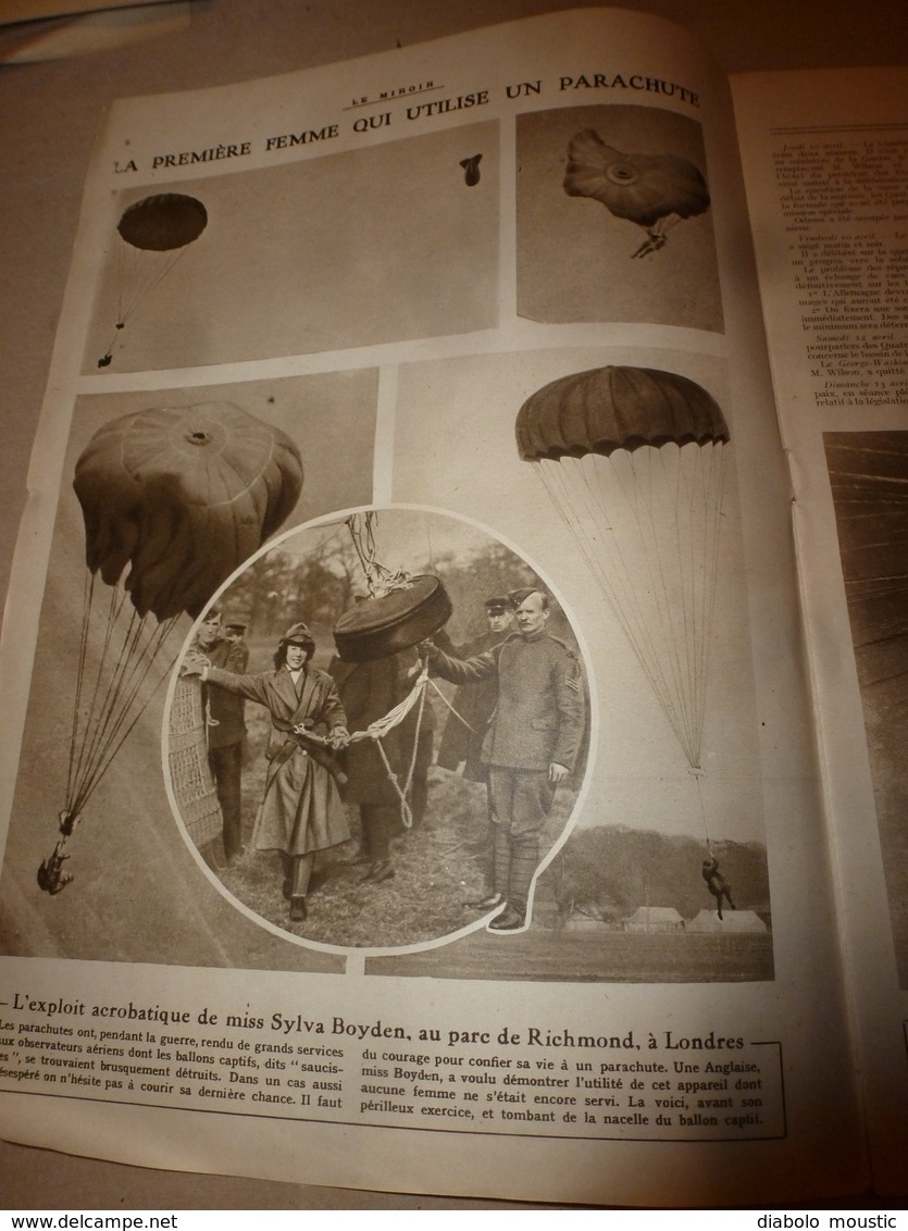 1919 LE MIROIR:Miss Sylvia Boyden Parachutiste;FURIOUS-Royal-Navy;Martyres-Beyrouth;New-York;Handley-Page;Pilote Roget - Francese