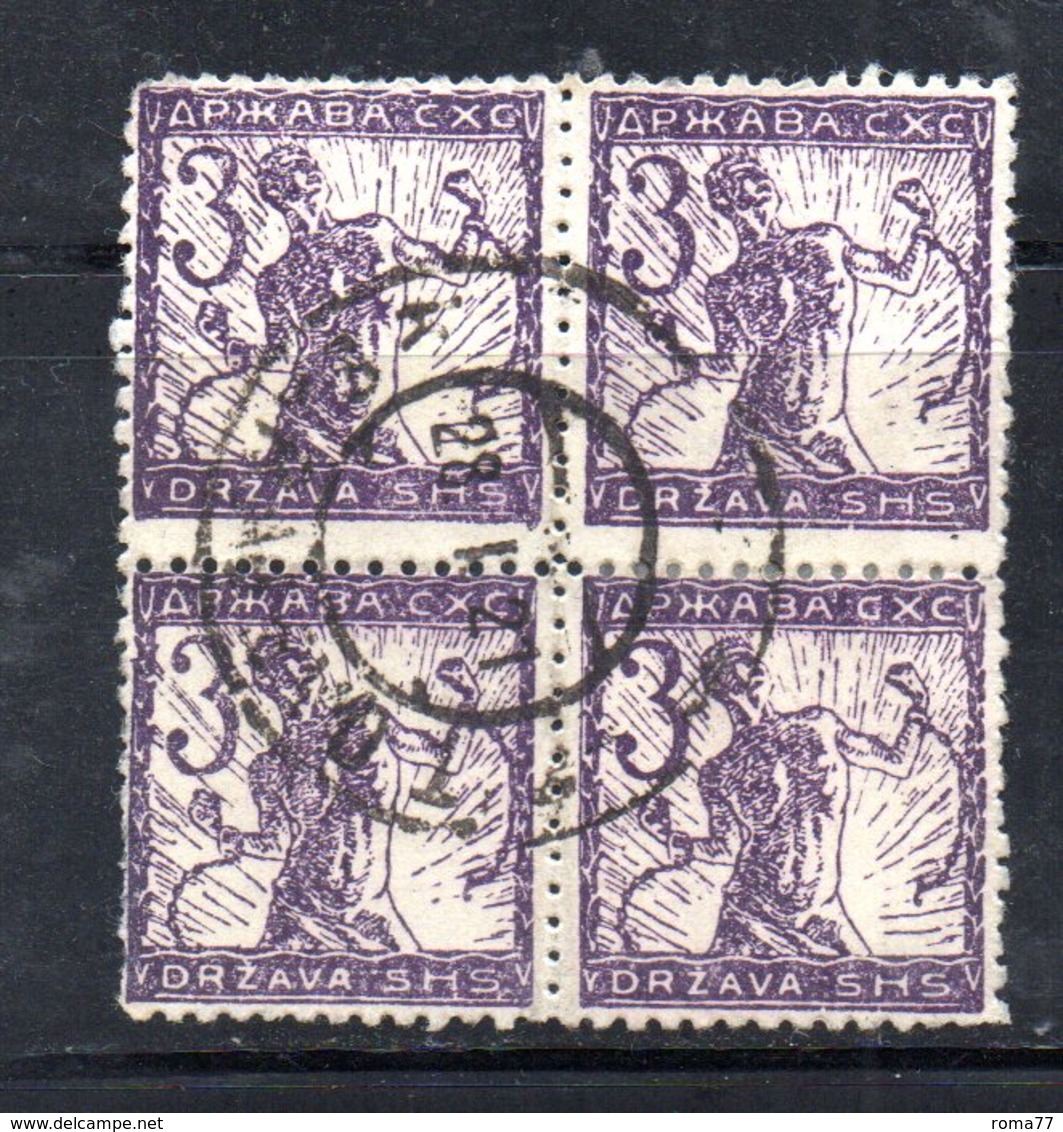 YUG3A - YUGOSLAVIA 1919 ,  Emissione Di Lubiana : 3 Heller Quartina Usata - Used Stamps