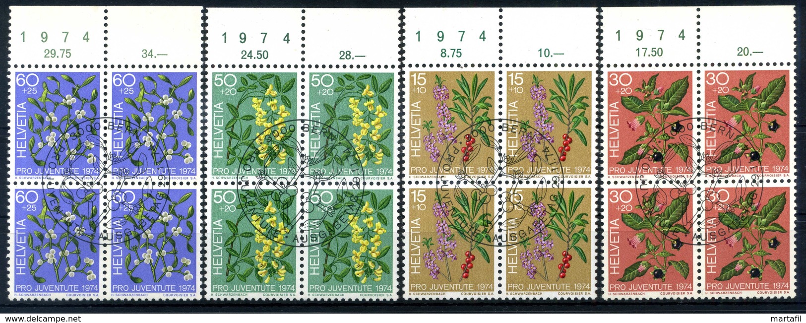 1974 SVIZZERA SET USATO Blocks Of 4 - Usati