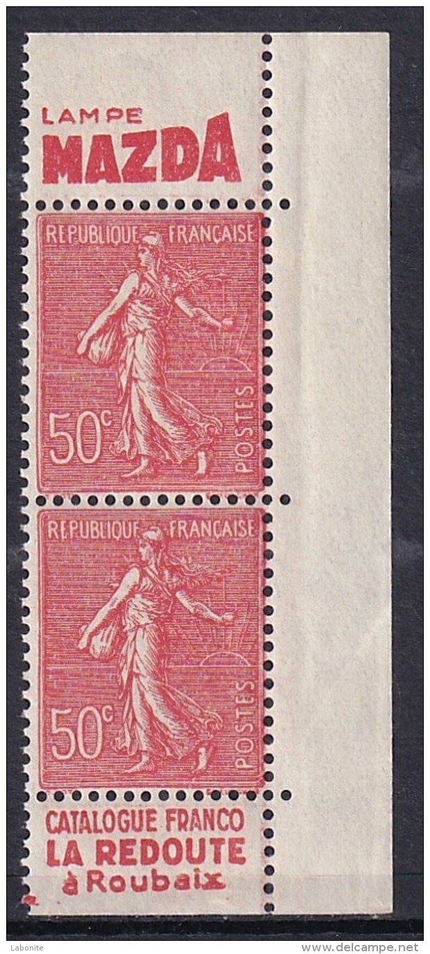 Publicitimbre  YT199a Type IIA Paire Verticale  Mazda + LaRedoute  (Maury 75c) Neuf** - Unused Stamps