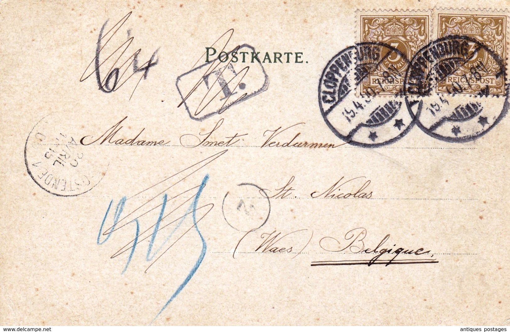 Postkarte Gruss Aux Cloppenburg 1900 Deutschland Taxe - Covers & Documents