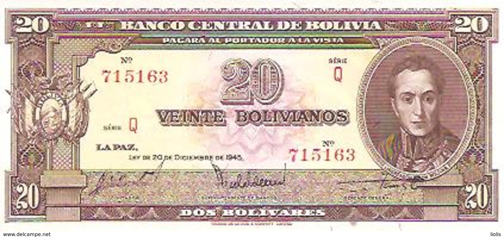 Bolivia   20 BolivianoS  1945  UNC - Bolivie