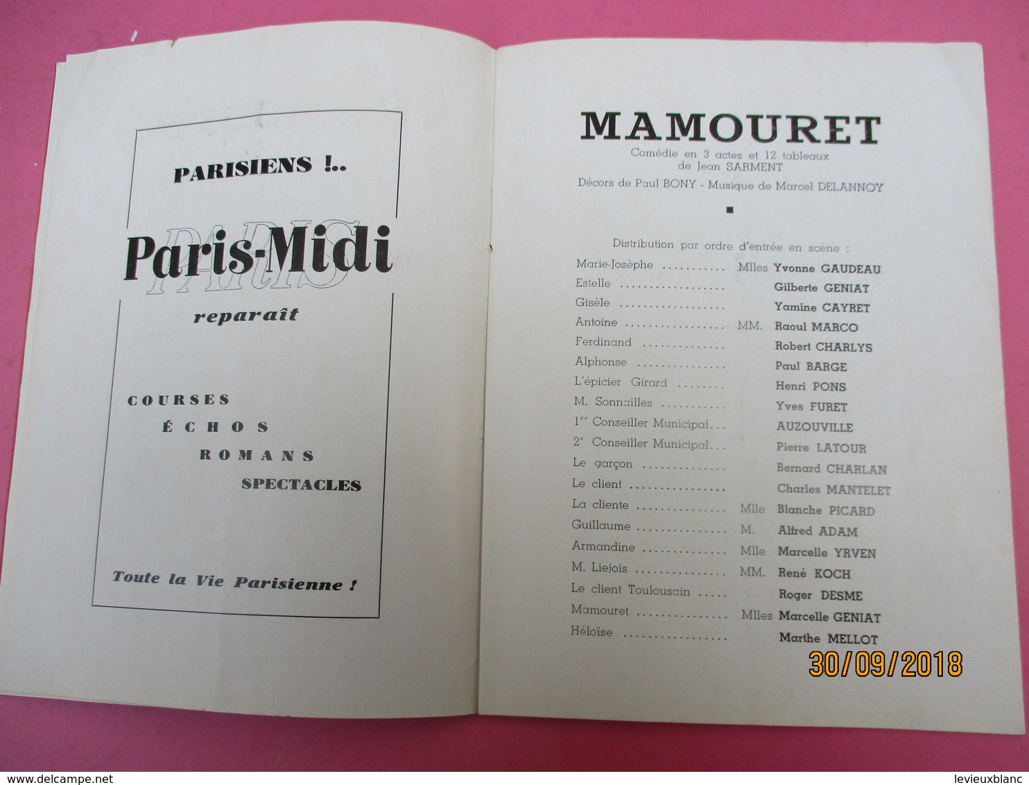 Théatre De PARIS/ Spectacles Charles DULLIN/Mamouret/Jean Sarment/  1941            PROG188 - Programma's