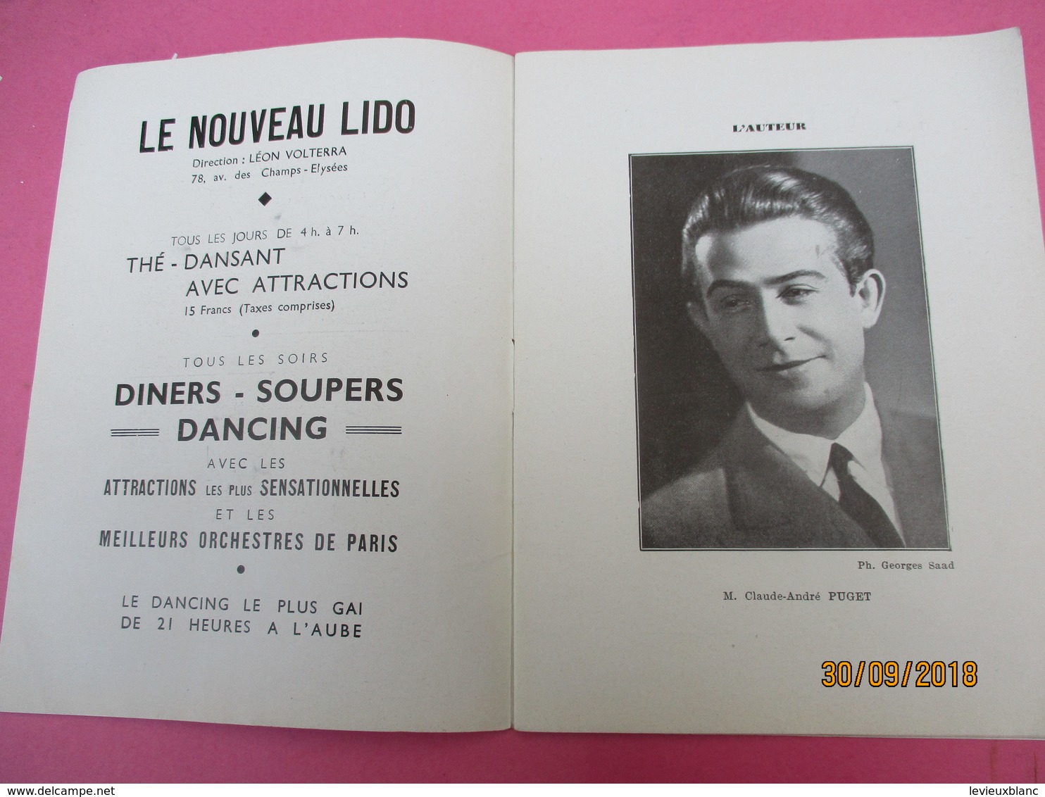 Théatre De PARIS/Volterra/Les Jours Heureux/ Claude André PUGET/Juvaquatre Renault/Saison 1938-1939       PROG191 - Programma's