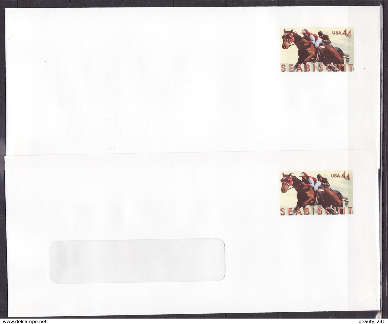 USA STATIONERY 2009 2 X COVER 44ct + 2 X SMALL COVER * SEABISCUIT * HORSE RACING * RACEHORSE * MINT - 2001-10