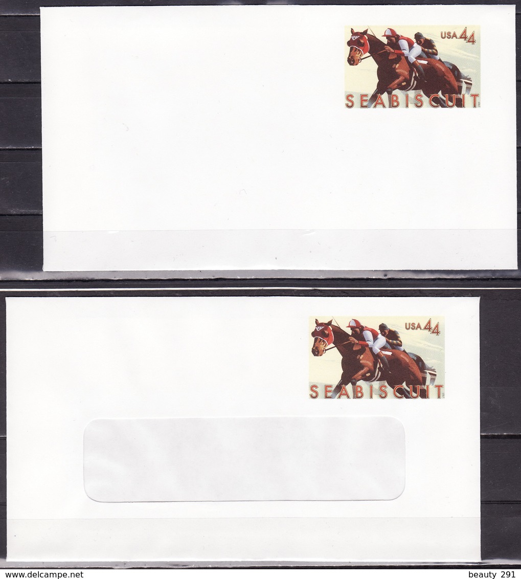 USA STATIONERY 2009 2 X COVER 44ct + 2 X SMALL COVER * SEABISCUIT * HORSE RACING * RACEHORSE * MINT - 2001-10