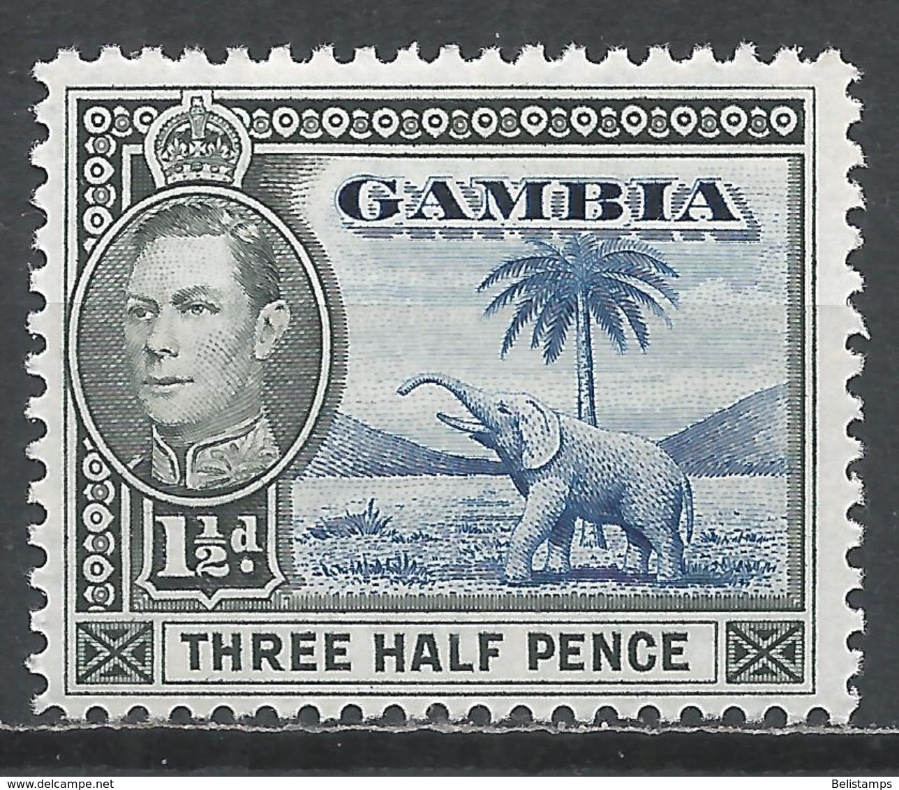 Gambia 1944. Scott #134A (M) King George VI And Elephant * - Gambia (...-1964)