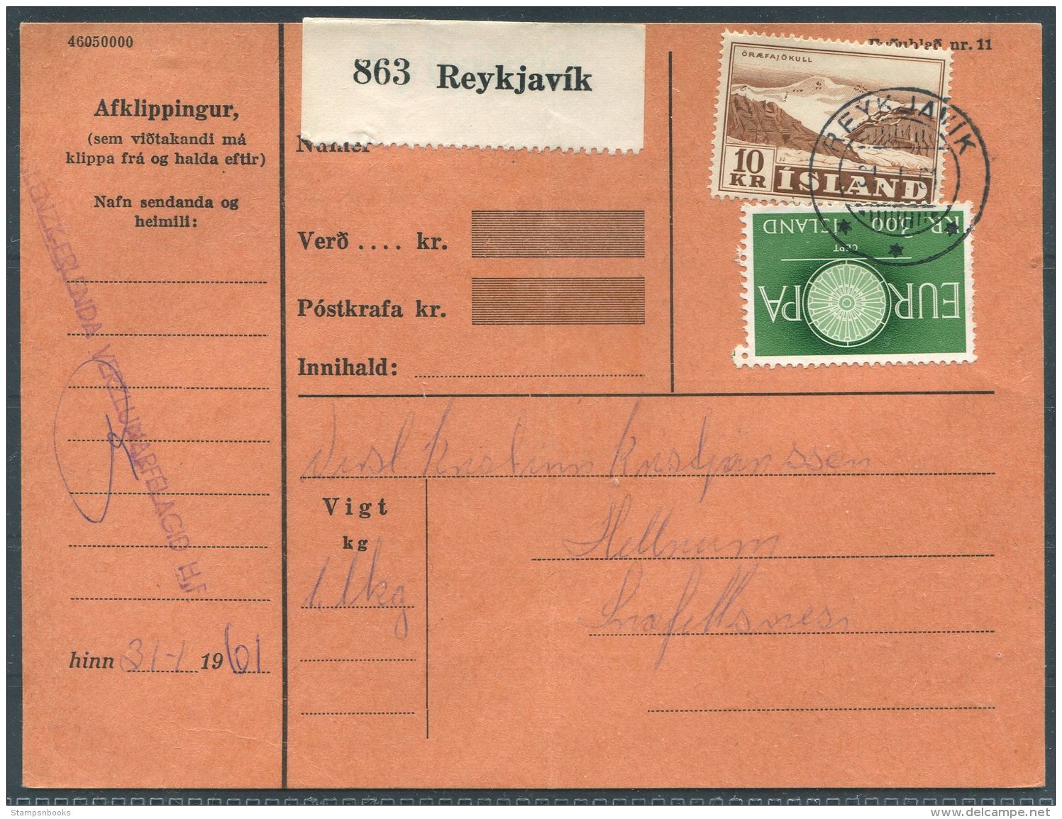 1961 Iceland Pacelcard Reykjavik - Cartas & Documentos