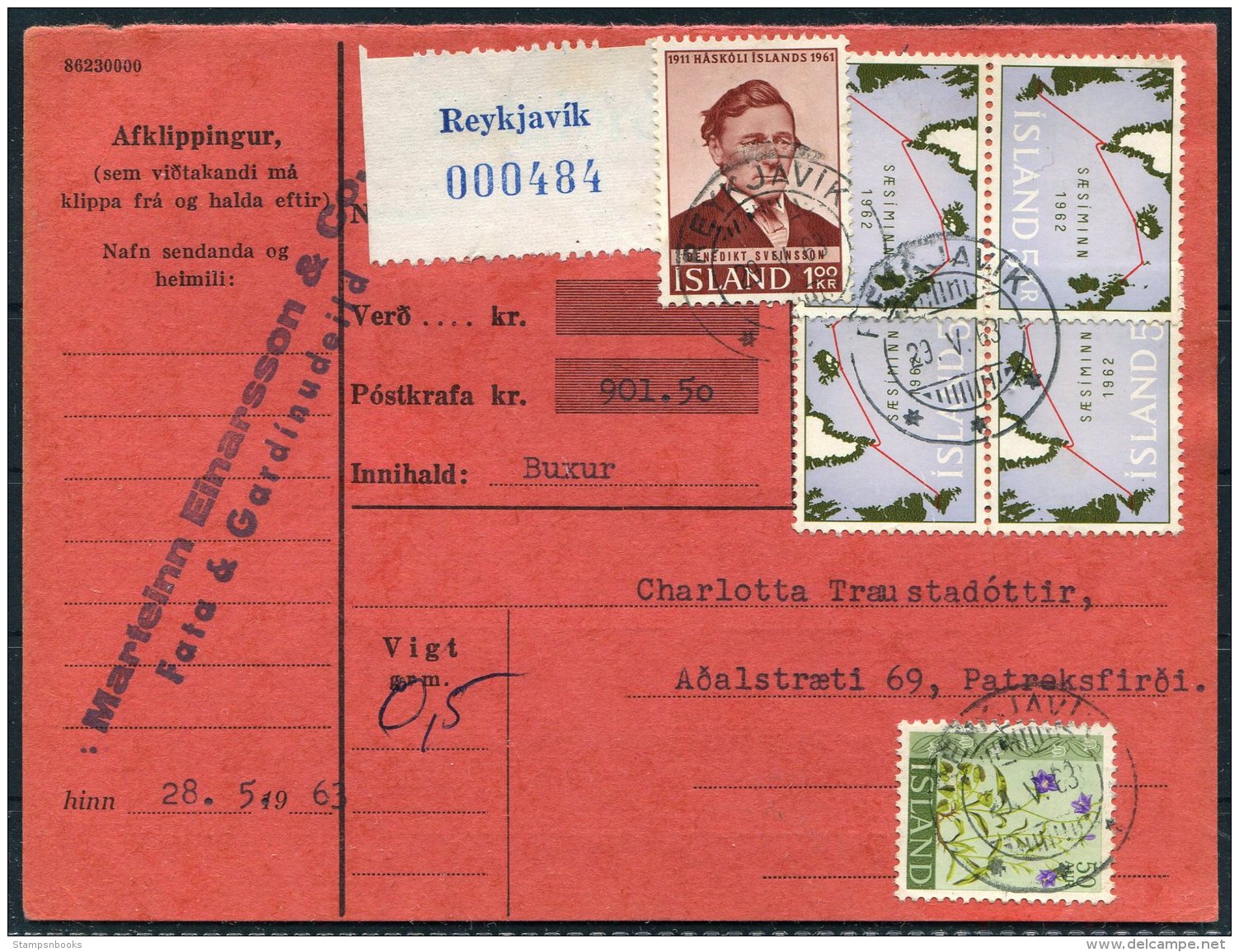 1963 Iceland Pacelcard Reykjavik - Cartas & Documentos