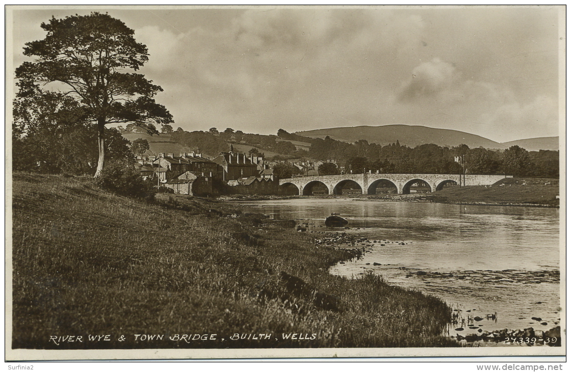RADNORSHIRE -  BUILTH WELLS -  RIVER WYE AND TOWN BRIDGE RP   Pow16 - Radnorshire