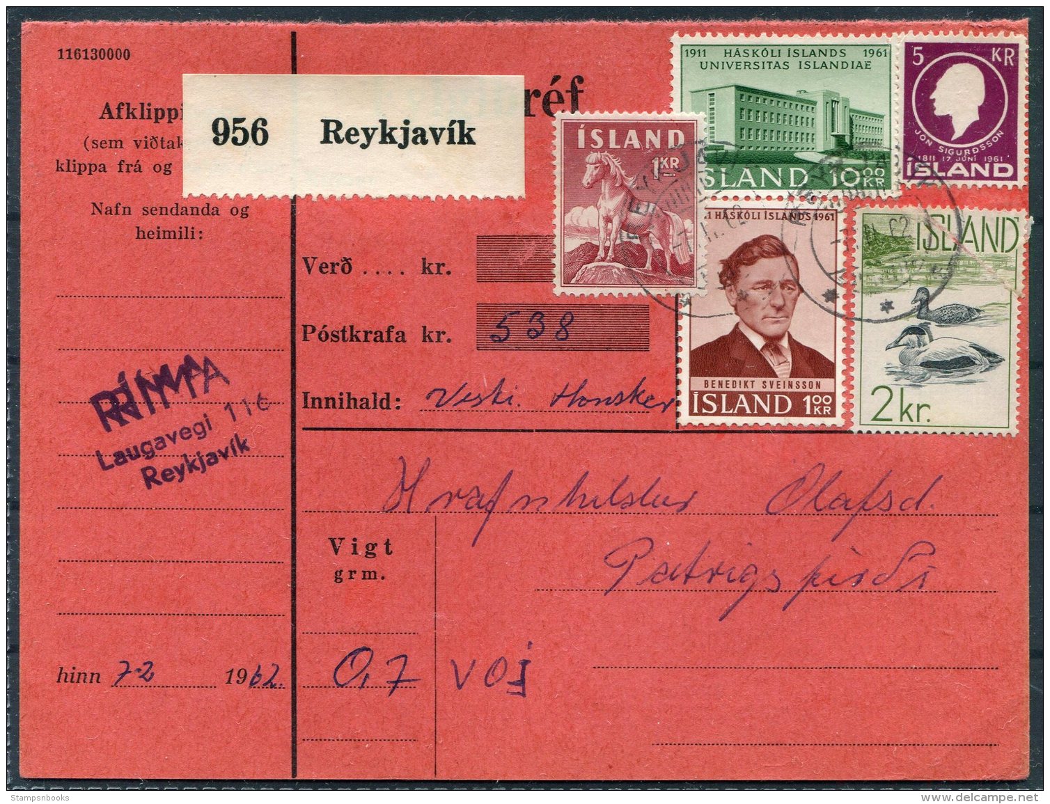 1962 Iceland Pacelcard Reykjavik - Cartas & Documentos