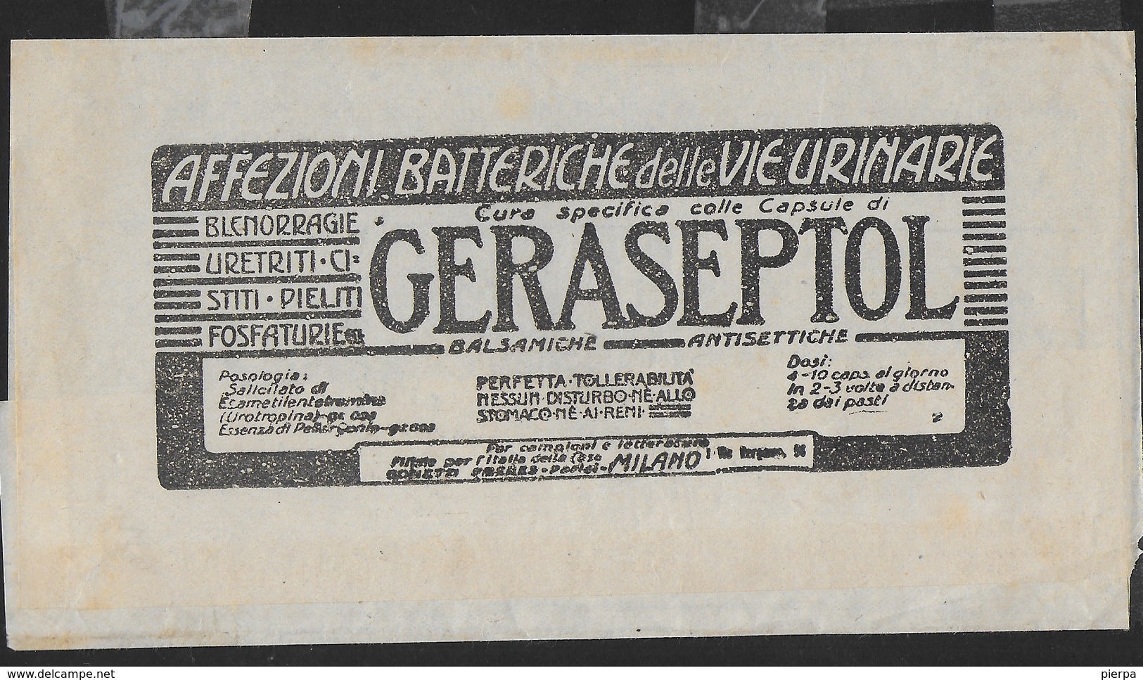 FASCETTA PER RIVISTA LA LETTURA MEDICA 1926 CON AL RETRO PUBBLICITA' MEDICA GERASEPTOL - Pubblicitari