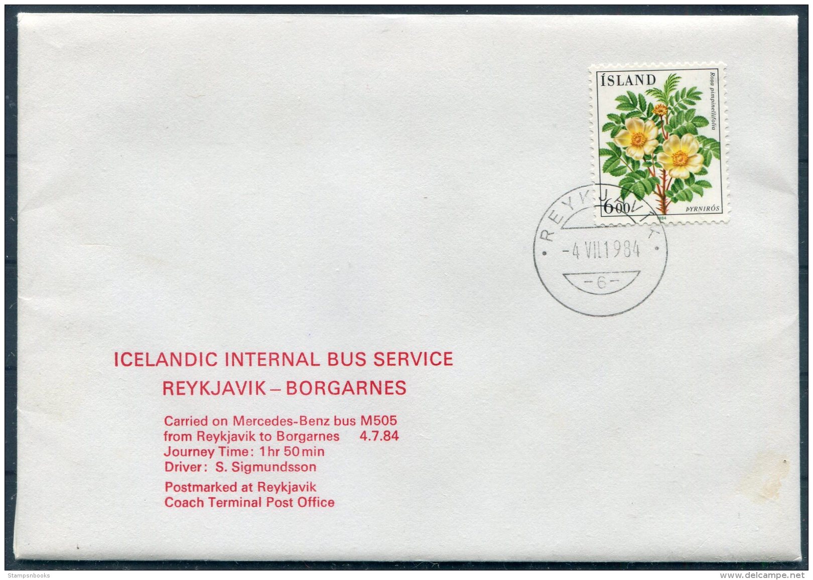 1984 Iceland Reykjavik - Borganes Bus Service Cover (limited Edition Of 10) - Covers & Documents