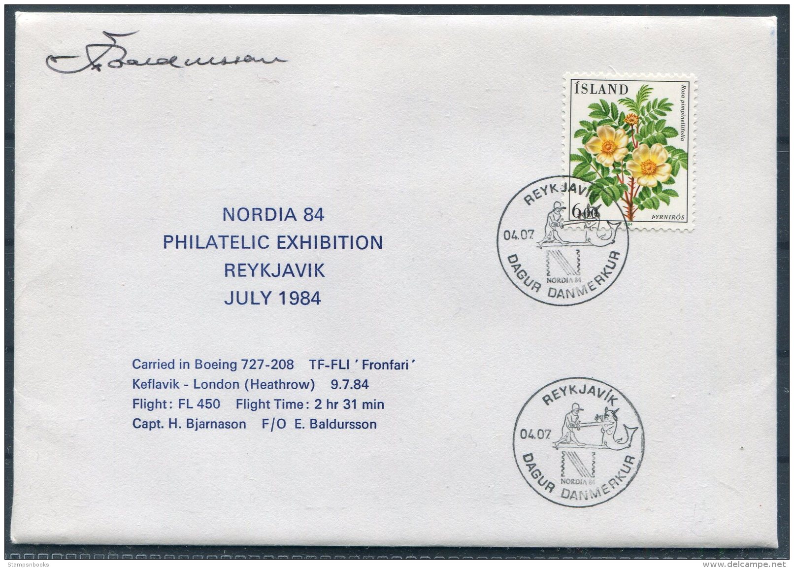 1984 Iceland Reykjavik NORDIA 84 Philatelic Exhibition Flight Cover (limited Edition Of 20) - Storia Postale